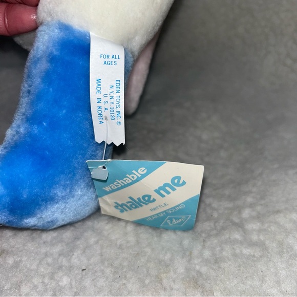 Eden Elephant plush rattle vintage with tags blue pink white 7" - Picture 6 of 8